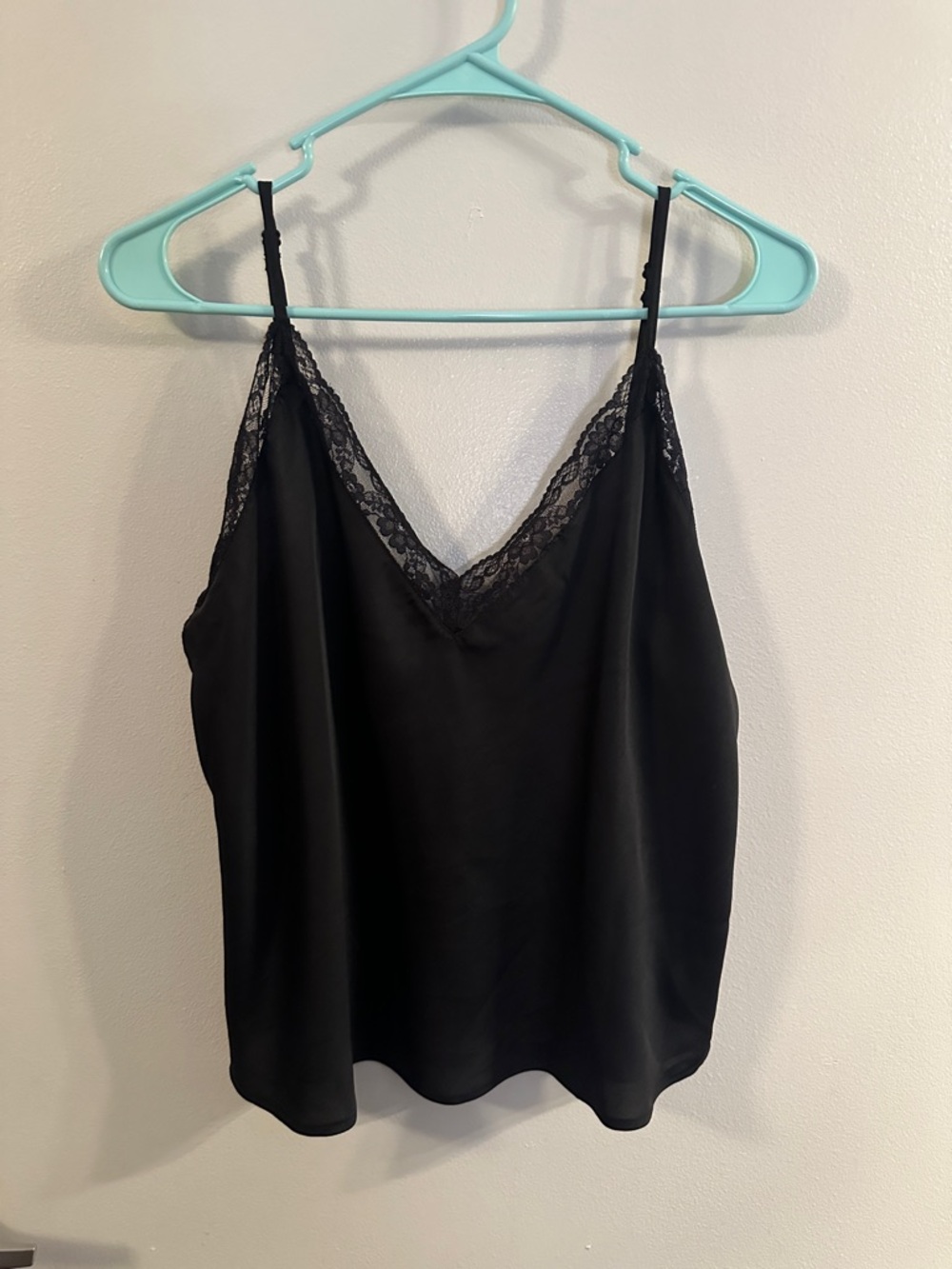 Satin Lace-Trim Black Cami Tank - Women